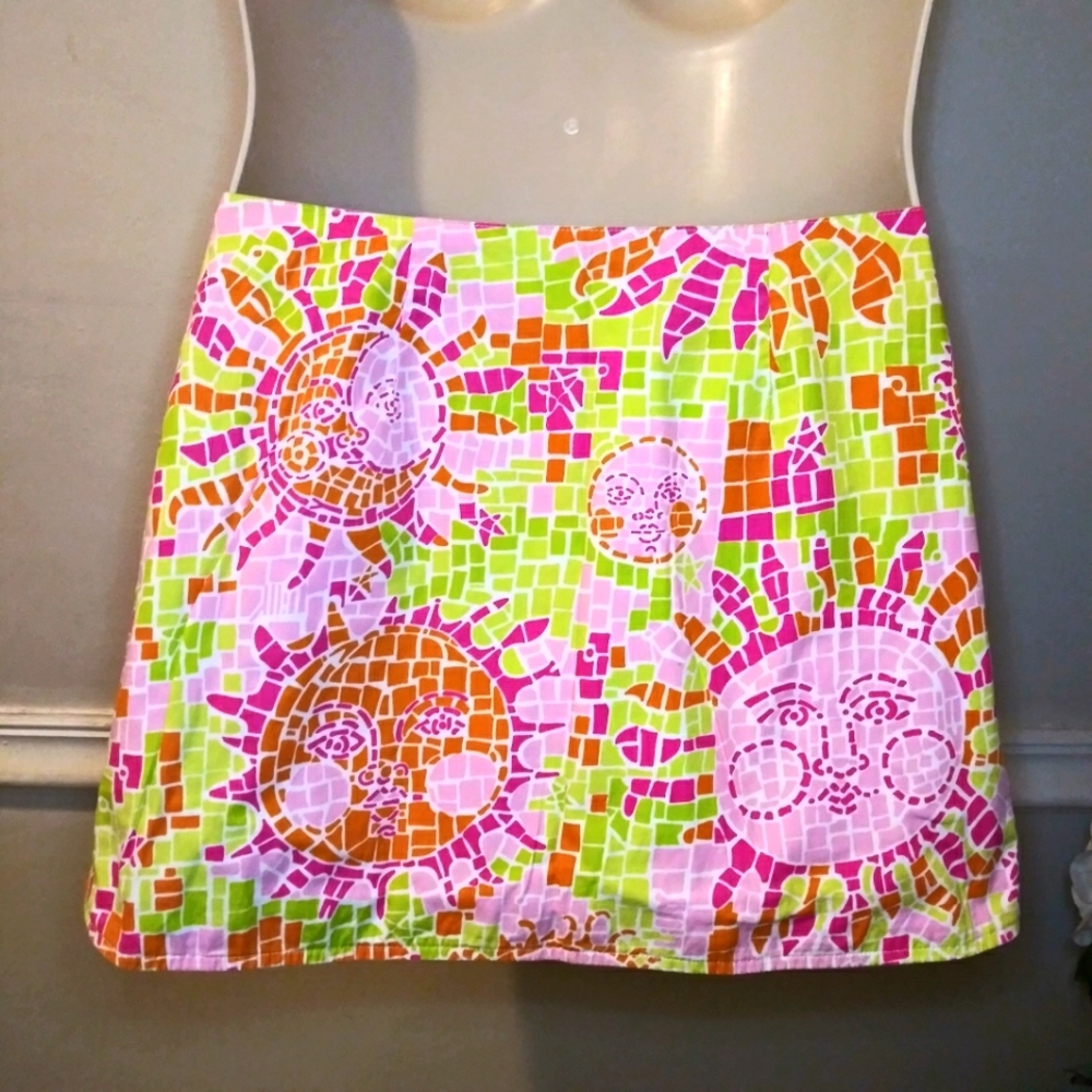 Lilly Pulitzer Rare Vintage Lime Pink Flip-Flop/Mosaic Sun Reversible Wrap Skirt - Picture 9 of 12